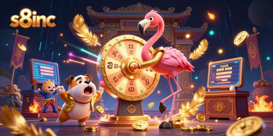 Engage with exciting prizes at s8inc with a vibrant 3D carnival scene featuring animated characters.
