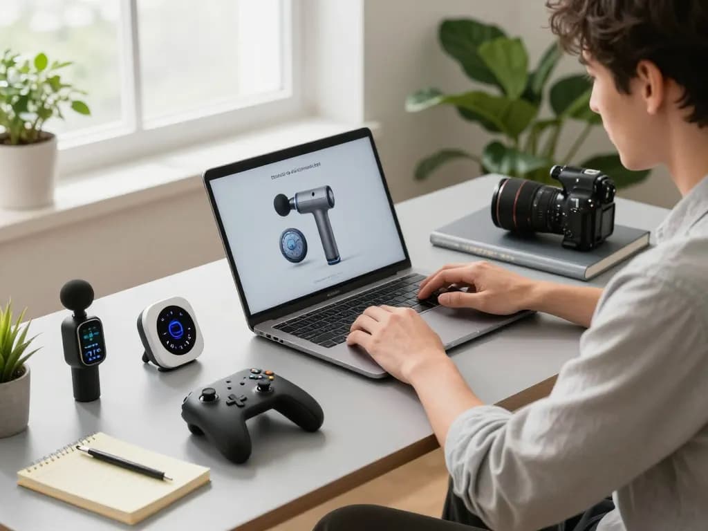 Explore top 10 tech gadgets 2088 in a modern workspace filled with innovative Bluetooth devices and gadgets.