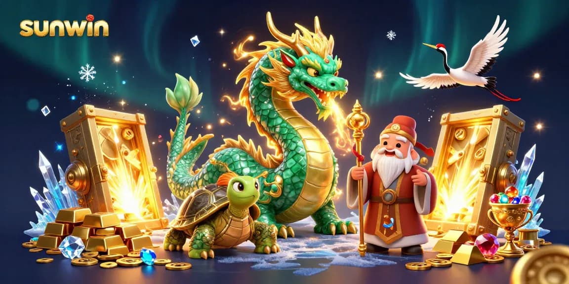 Experience winning moments at Sunwin with lively 3D gaming characters amid treasures and vibrant action.