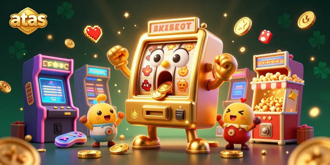 ats casino scene with a golden slot machine shocked by jackpot winnings and baby slots cheering