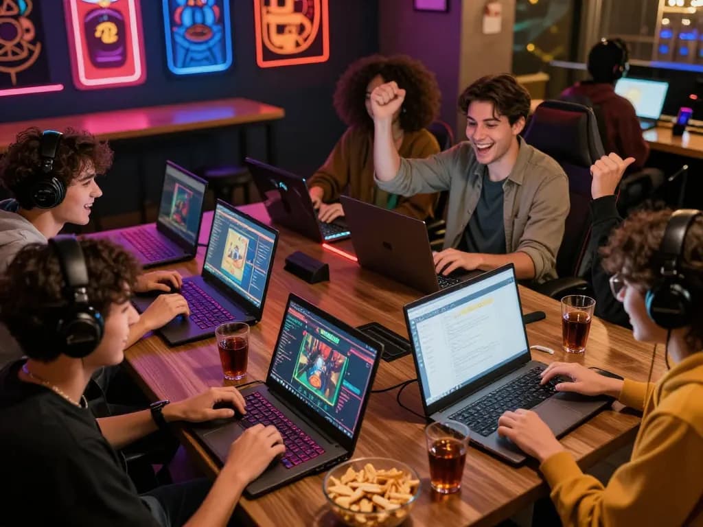 Engaged friends celebrating wins while using 8kbet for online gaming fun