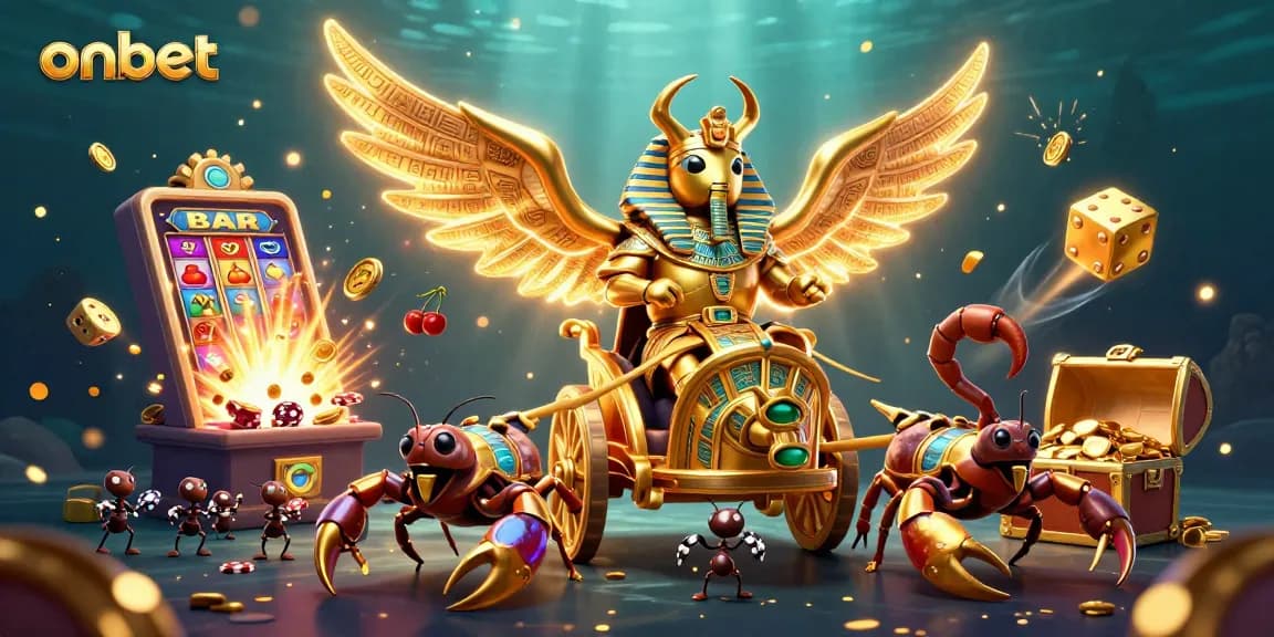Experience thrilling casino adventures with Onbet's vibrant 3D illustration of games and excitement.