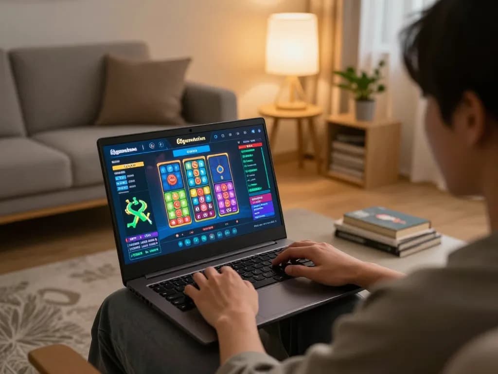 Engaging gaming session on 68gamebaivn platform in a cozy home setting