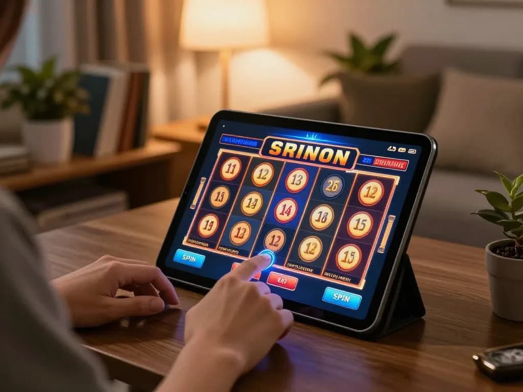 Engaged player enjoying 88clb slot games on a tablet in a cozy living room