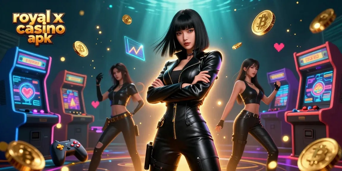 Play exciting games with royal x casino apk featuring a stunning Asian woman in a vibrant casino scene.