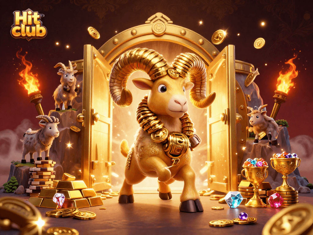 Experience the thrill of Hit club with a rich scene of golden treasures and animated characters.
