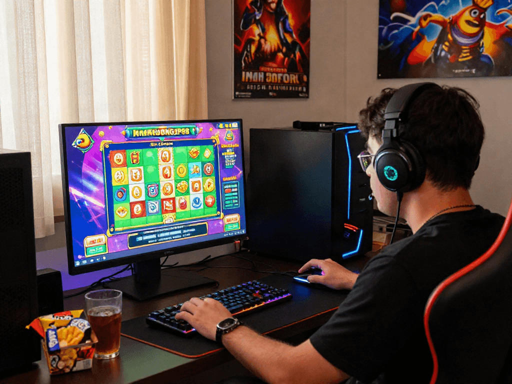 Experience the thrill of Slot Gacor MAHJONGJP88 in a vibrant online gaming setup.