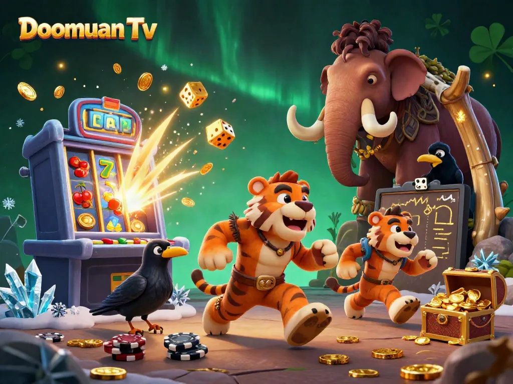 Experience high-stakes gaming with Doomuan Tv's captivating 3D casino scene, showcasing epic wins and thrilling action.