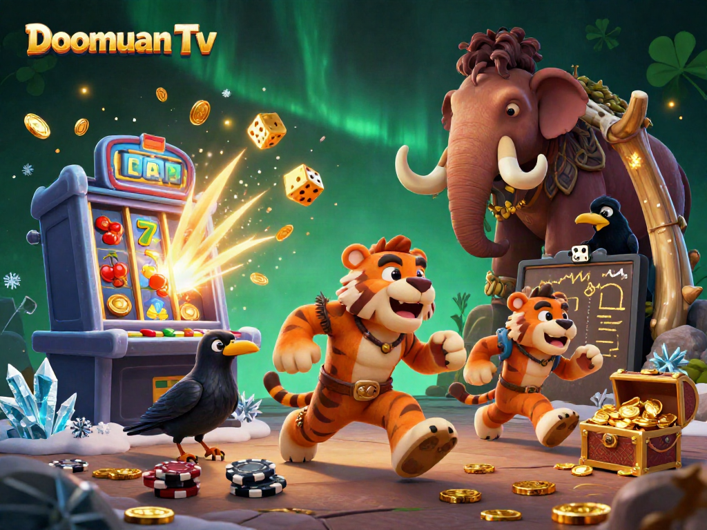 Experience high-stakes gaming with Doomuan Tv's captivating 3D casino scene, showcasing epic wins and thrilling action.