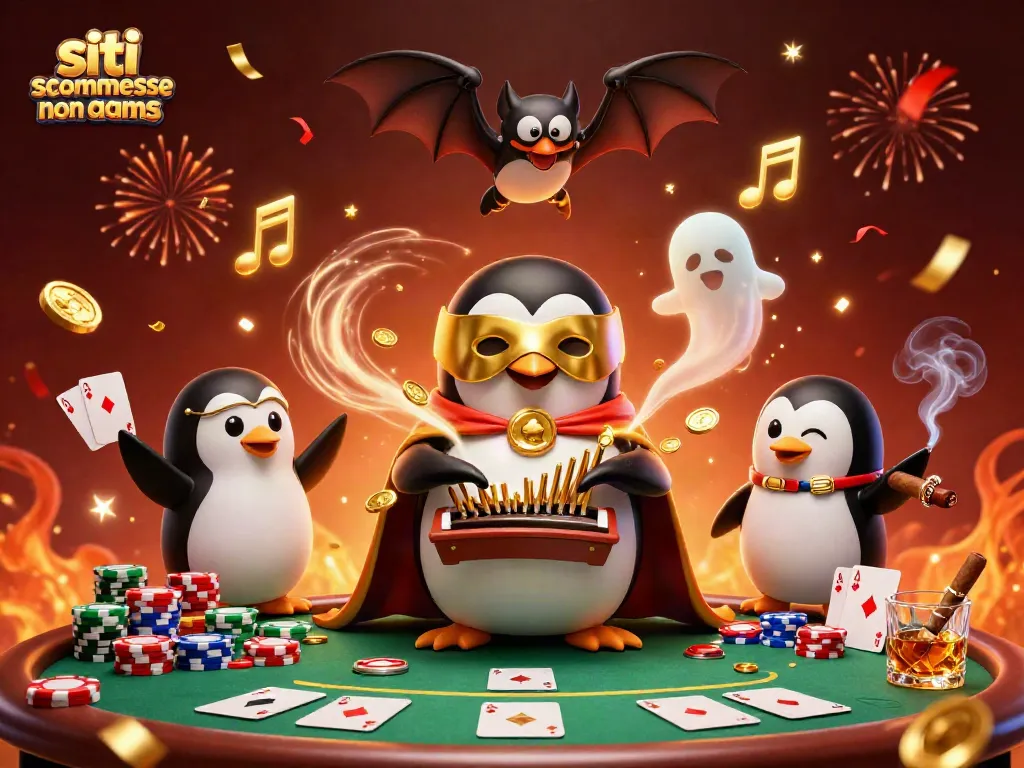 Scommetti sui siti scommesse non AAMS con un'immagine di un pinguino fantasma in un casinò animato.