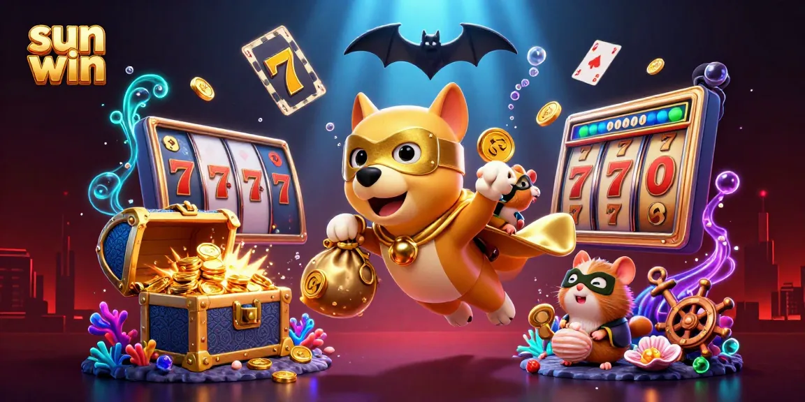 Engage with sun win's thrilling slot games featuring a cartoon superhero dog and action-packed visuals.