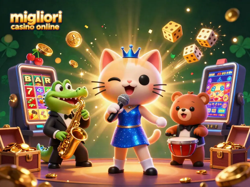 Scopri i migliori casino online con un cantante jazz, un croco al sassofono e un orsetto che suona la batteria.