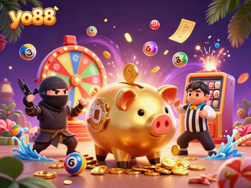 Experience thrilling wins at yo88 with a vibrant casino scene featuring energetic characters and dynamic elements.