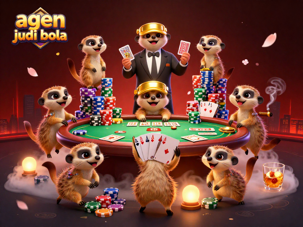 Engage with agen judi bola through a vibrant meerkat casino scene, showcasing dynamic gaming action.