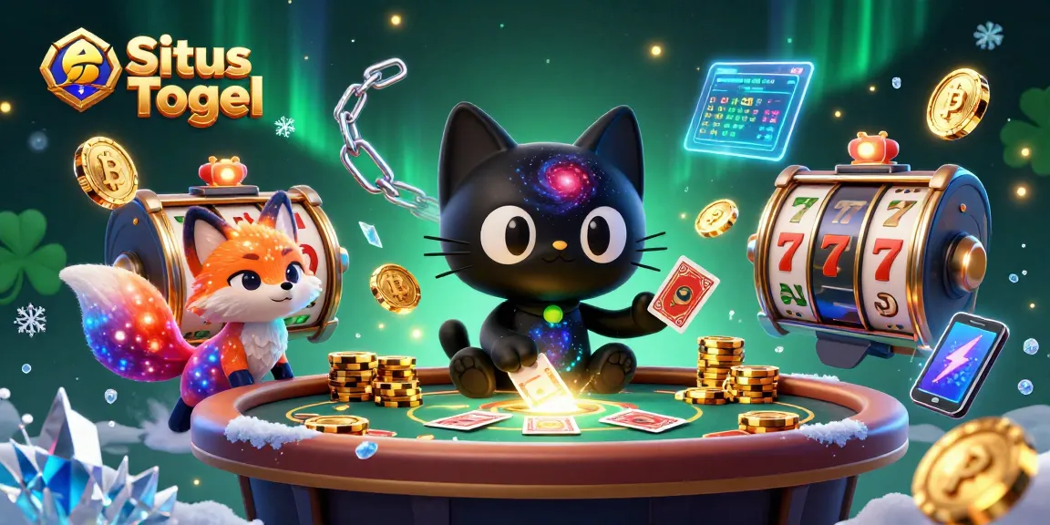 Engage with Situs Togel's thrilling gameplay featuring a cosmic casino scene filled with dynamic slot reels and vibrant characters.