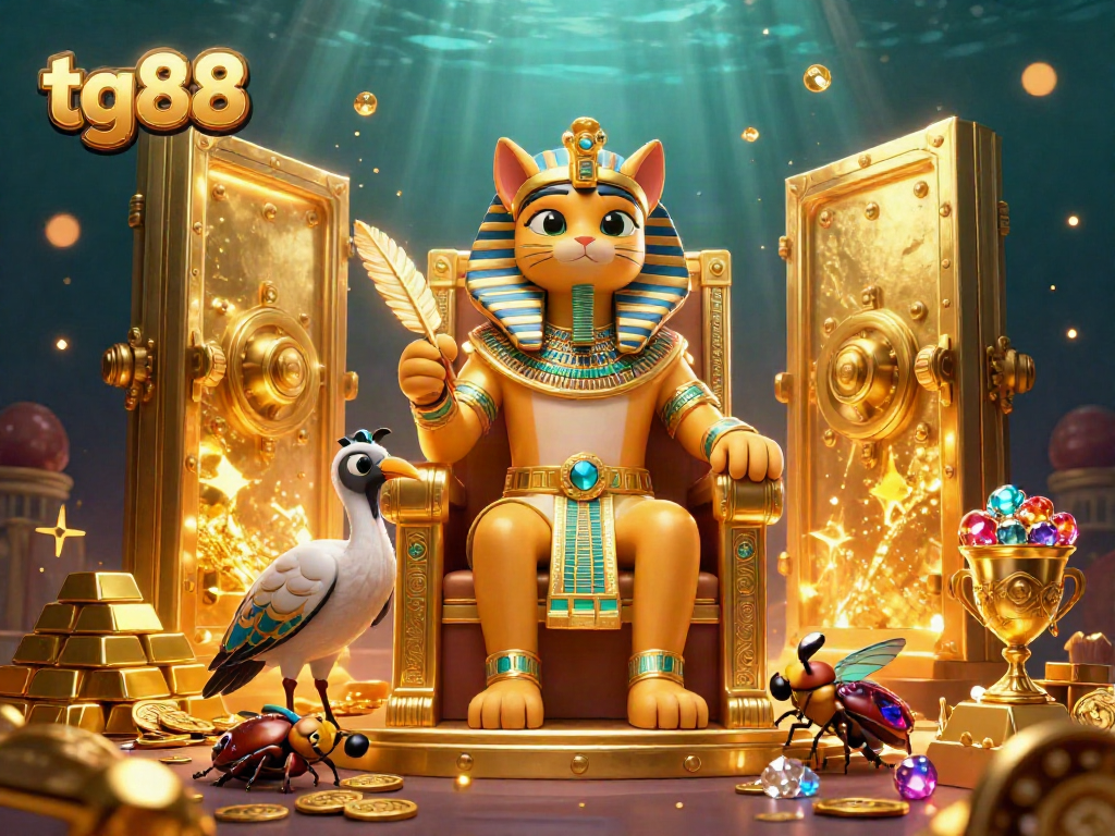 Win big with tg88 in this vibrant casino illustration featuring ancient Egyptian themes.