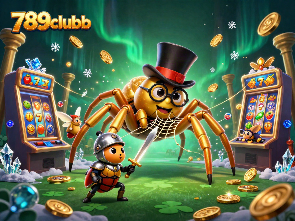 Engage with thrilling action at 789clubb featuring a golden tarantula and beetle knight in an immersive casino scene.