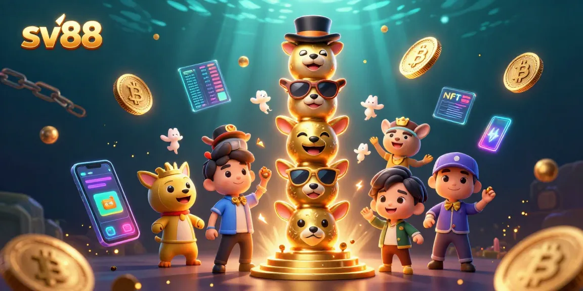 Win big with sv88 at this vibrant crypto casino scene filled with fun characters and game elements.