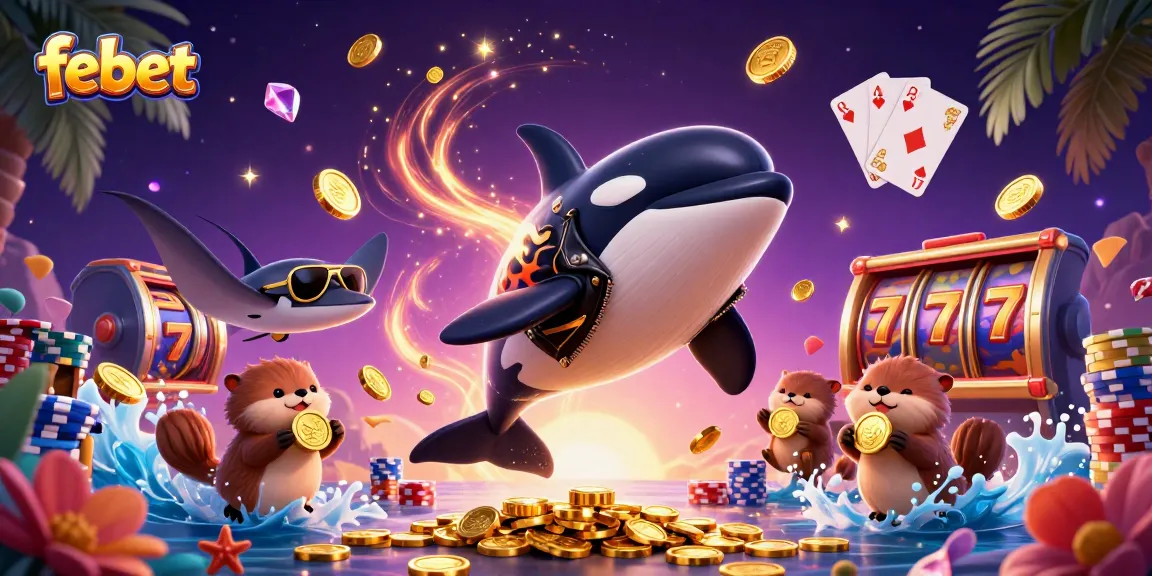 Experience ultimate gaming excitement with febet's dynamic casino scene featuring playful sea creatures and lavish symbols.