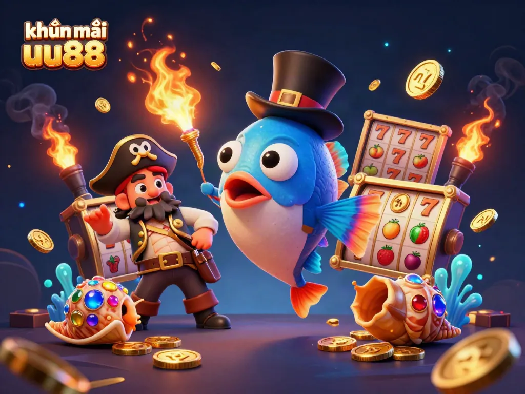 Activate excitement with khuyến mãi uu88 through this vibrant 3D casino scene featuring dynamic slot elements and glimmering treasures.