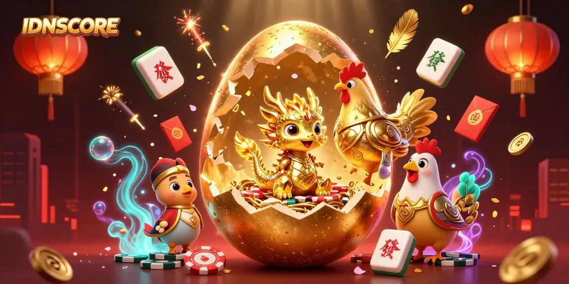 Engage with IDNSCORE's vibrant online gambling scene featuring a golden dragon and poker chips.
