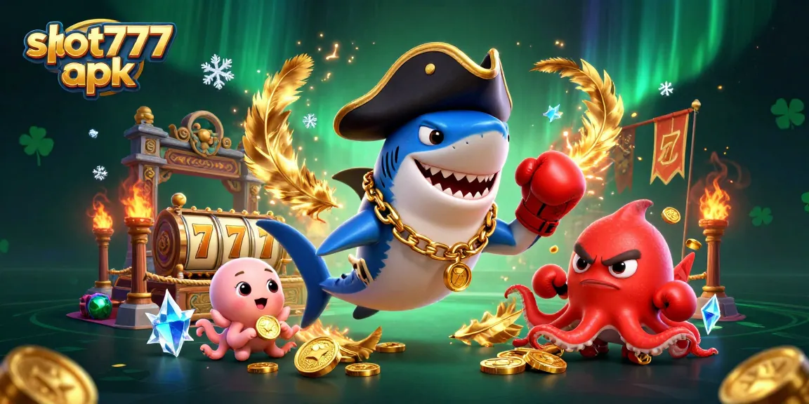 Experience thrilling gameplay with slot777 apk, engaging characters, and vibrant slot visuals in a casino-themed illustration.