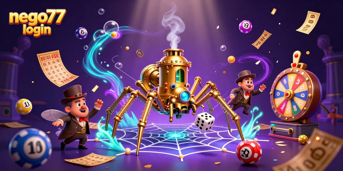 Engage with the exciting world of nego77 login through vivid 3D illustrations depicting steampunk elements and dynamic gaming effects.