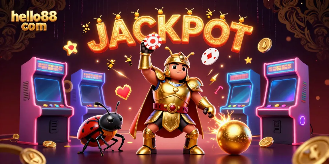 Experience the excitement of hello88 com with a victorious beetle and jackpot celebration in vibrant 3D.