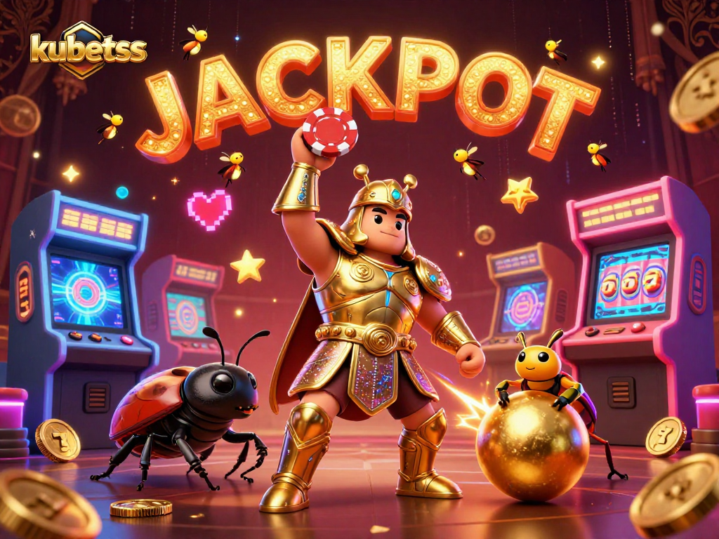Engage in thrilling action at kubetss with our playful beetles celebrating a big jackpot!