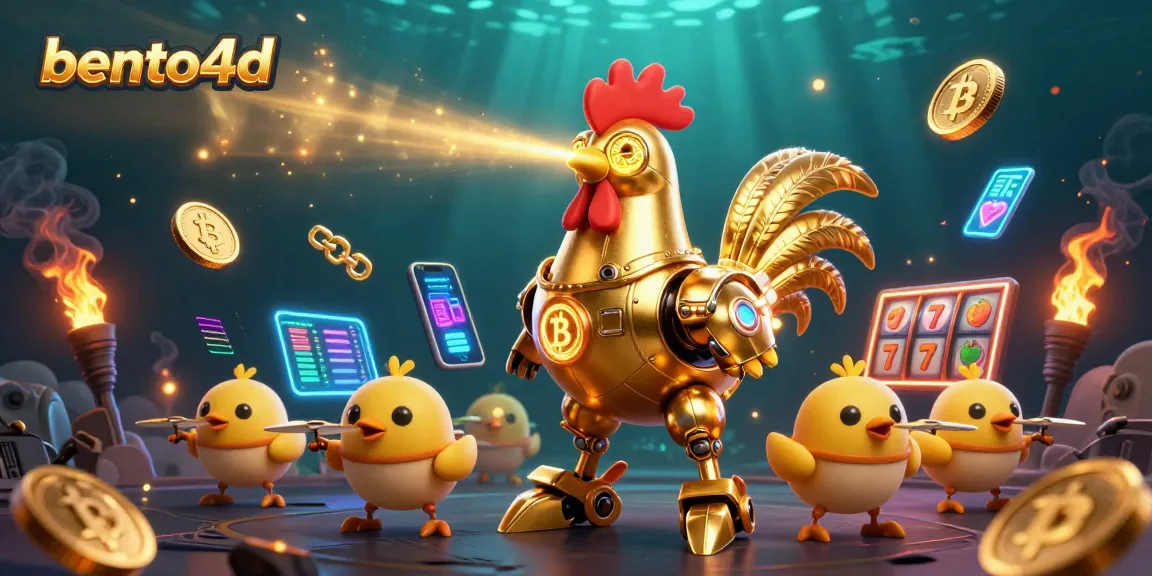 Bento4d slot adventure featuring retro-futuristic elements and cryptocurrency coins.