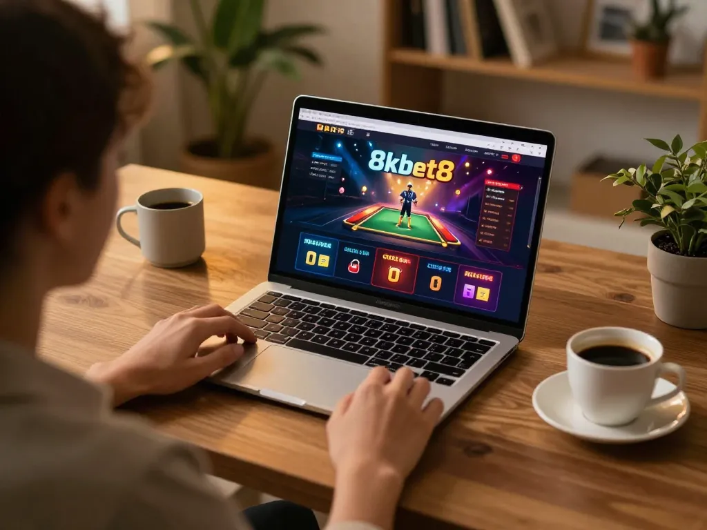 Engaging online gaming experience on 8kbet8 platform with laptop and cozy ambiance.