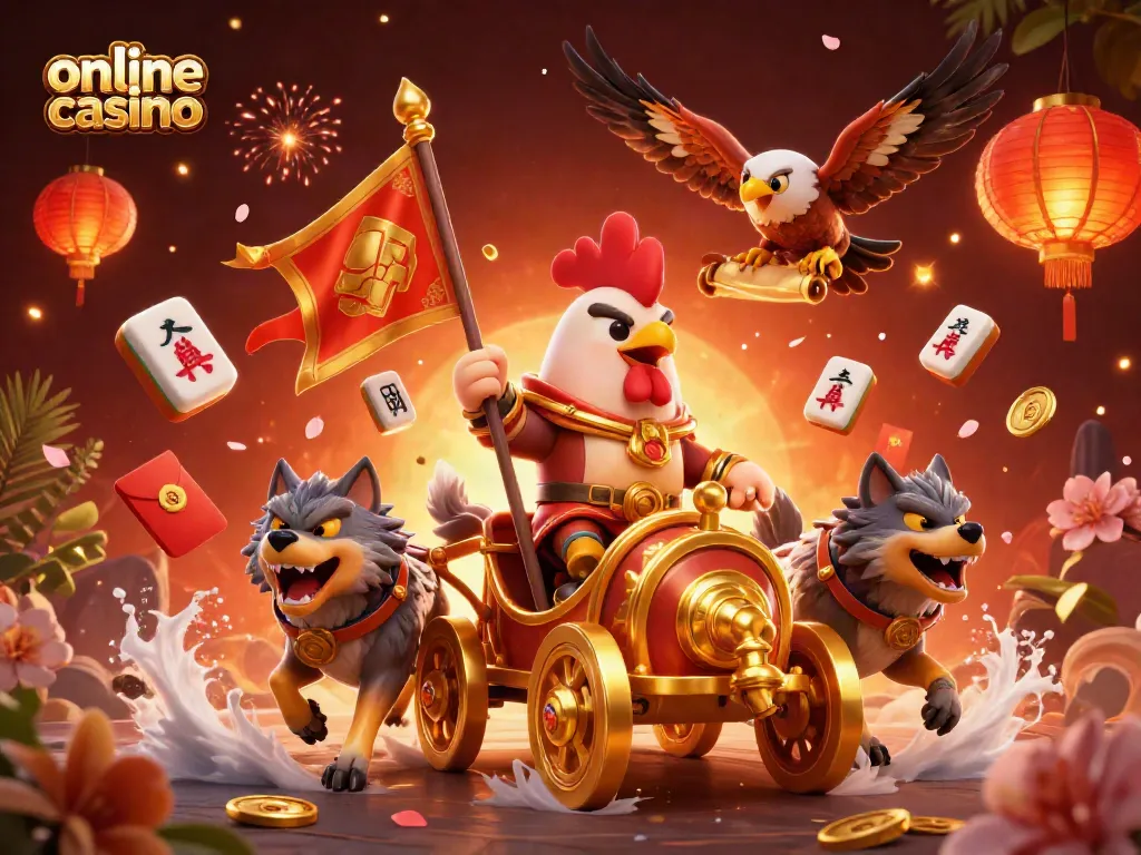 Juega en un casino online lleno de acción con personajes vibrantes y elementos de juego destacados.