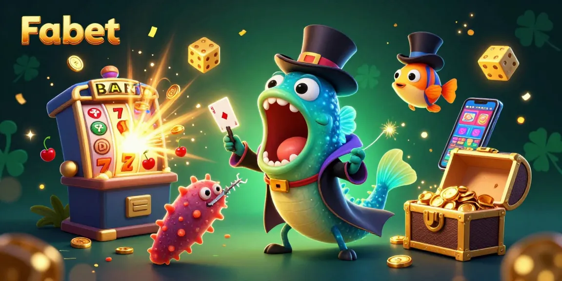 Fabet showcases a vibrant casino magic act scene with exotic underwater characters surrounded by games.