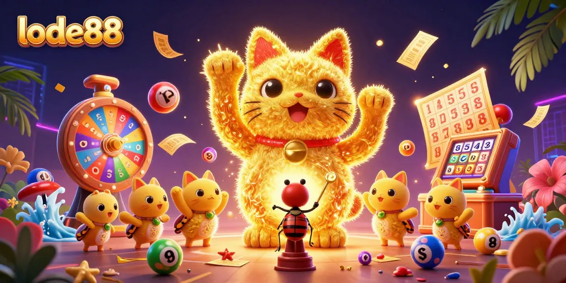 lode88 brings luck and excitement with a dynamic casino-themed illustration of a lucky cat.