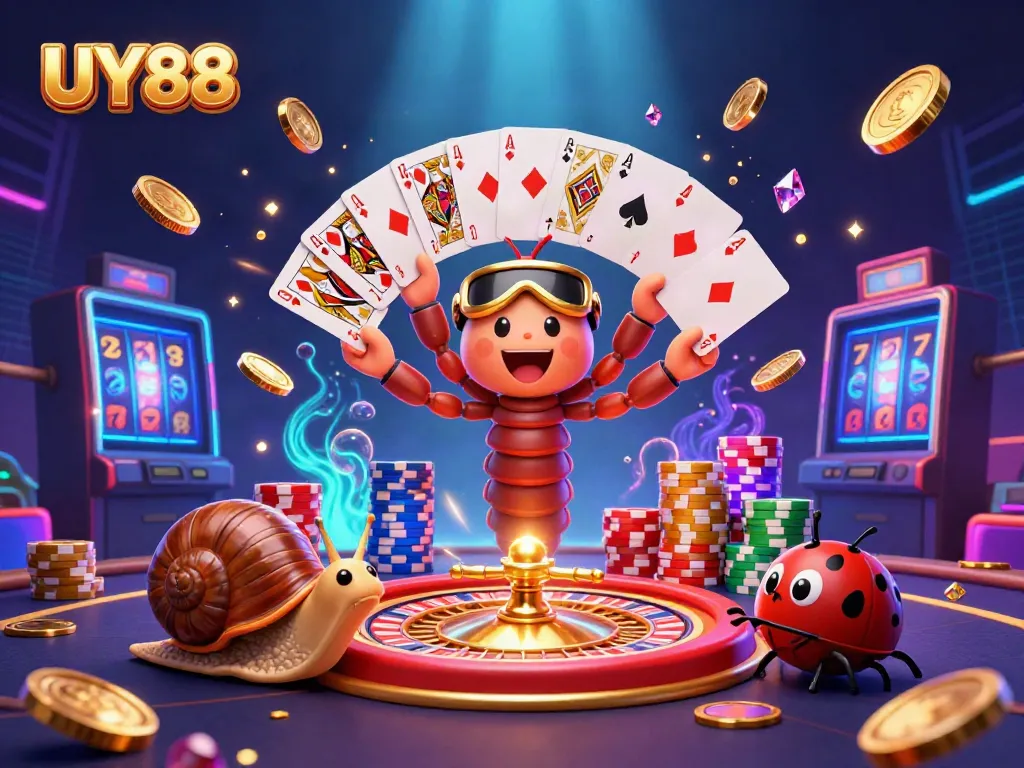 Spin and win with UY88 as the vibrant 3D scene showcases a thrilling casino atmosphere.