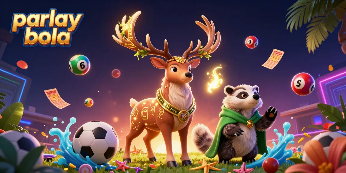 Engage in exciting parlay bola betting with vibrant visuals including sports elements and lottery balls.
