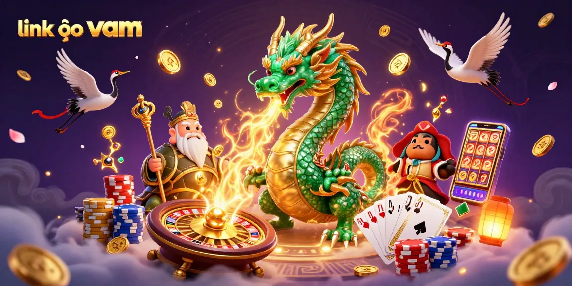 Bet on luck with the dynamic scene showcasing the link vào vmax, featuring a jade dragon and lucky symbols.