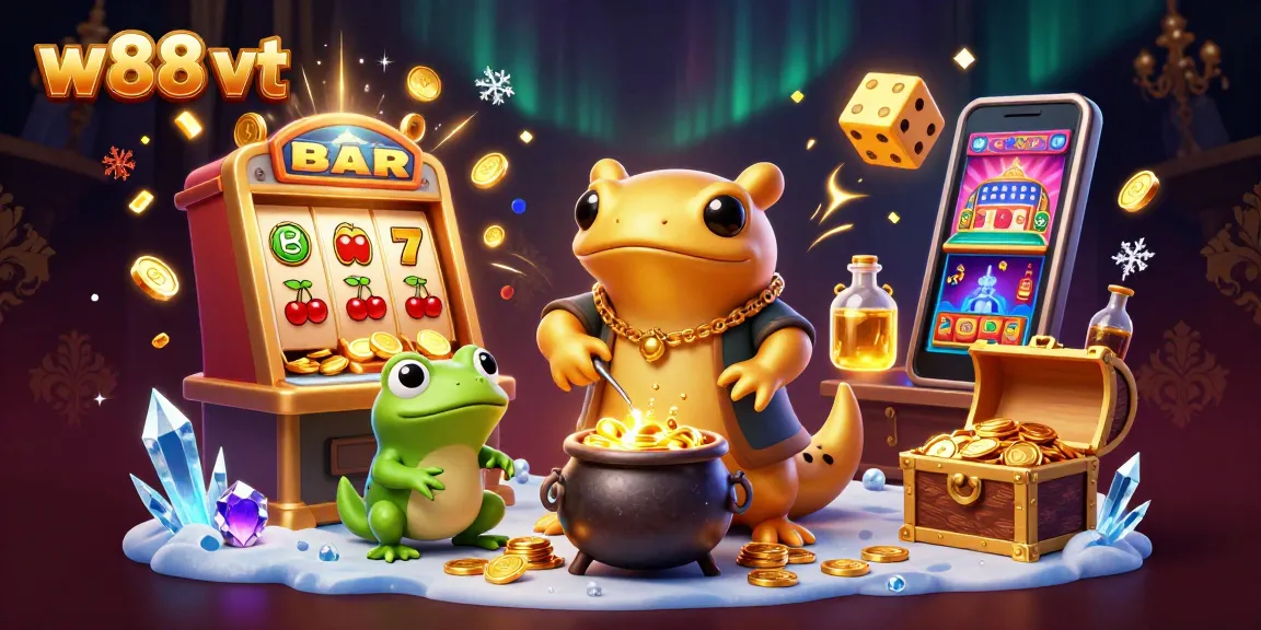 Cá cược tại W88 VT với hình ảnh alchemist biến kim loại thành vàng cùng các biểu tượng may mắn.