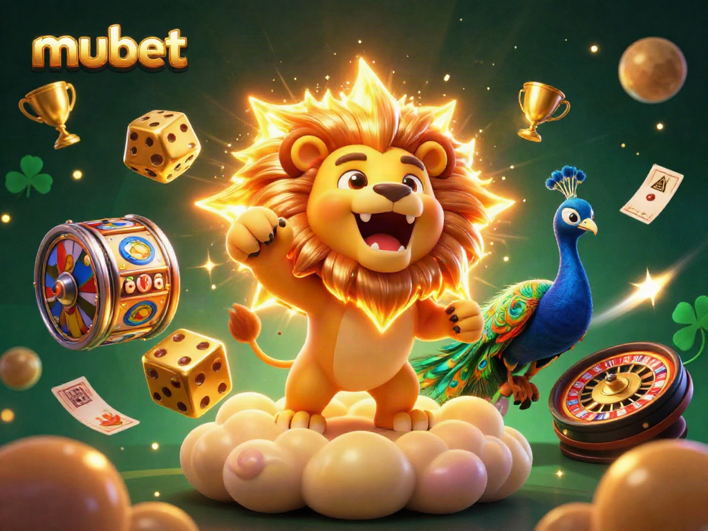 Win big with mubet through an exciting 3D cartoon gambling scene featuring vibrant casino elements.