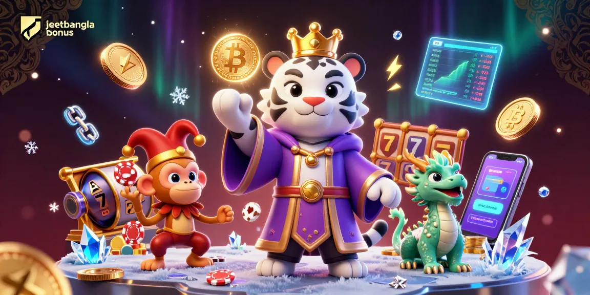 Engage with the jeetbangla bonus featuring vibrant casino characters, gold coins, and dynamic game elements.