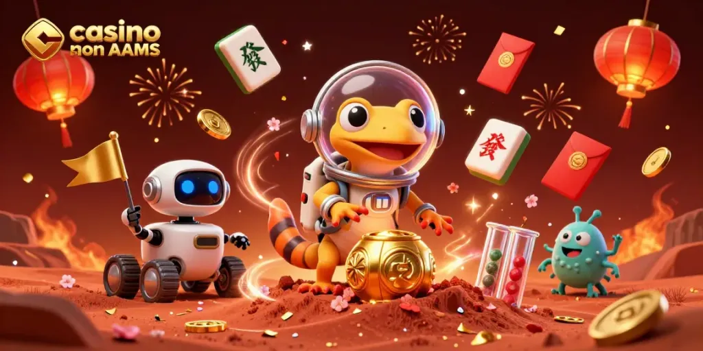 Gioca nei casino sicuri non AAMS mentre esplori un casinò dorato su Marte con un gecko spaziale.