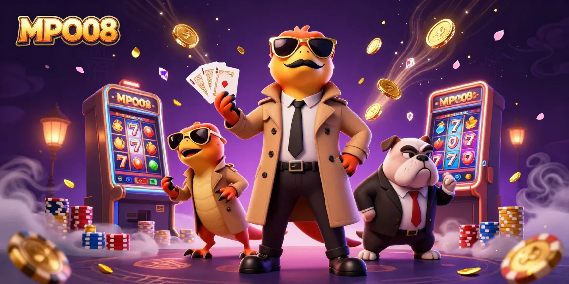 Engage with MPO08 for thrilling slot action amidst animated casino fun.