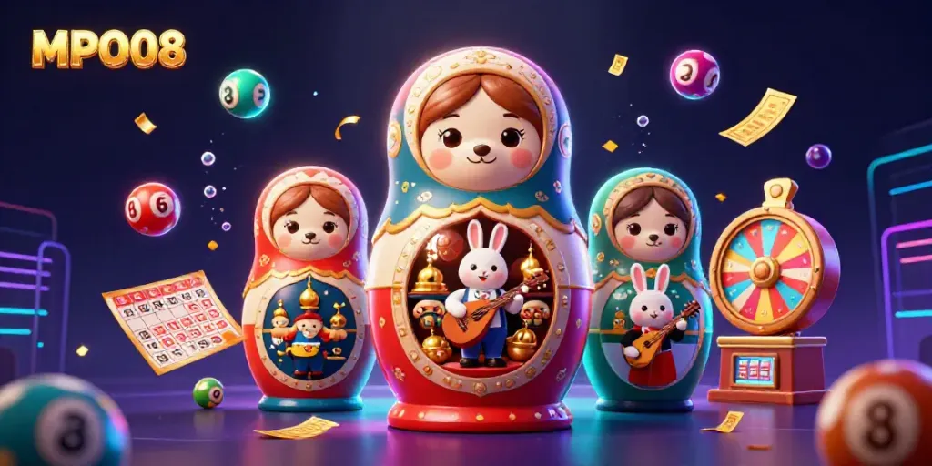 Engage with MPO08's vibrant lottery atmosphere featuring cartoon characters and dynamic casino elements