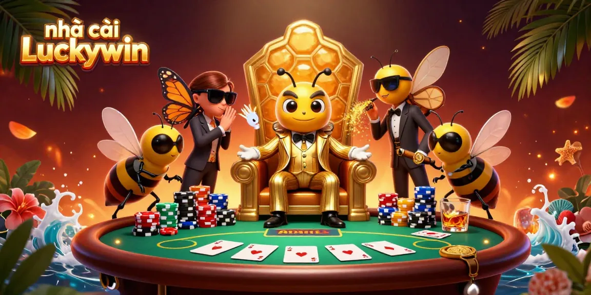 Engage with nhà cái Luckywin in an ultra-detailed 3D casino illustration of vibrant poker action.