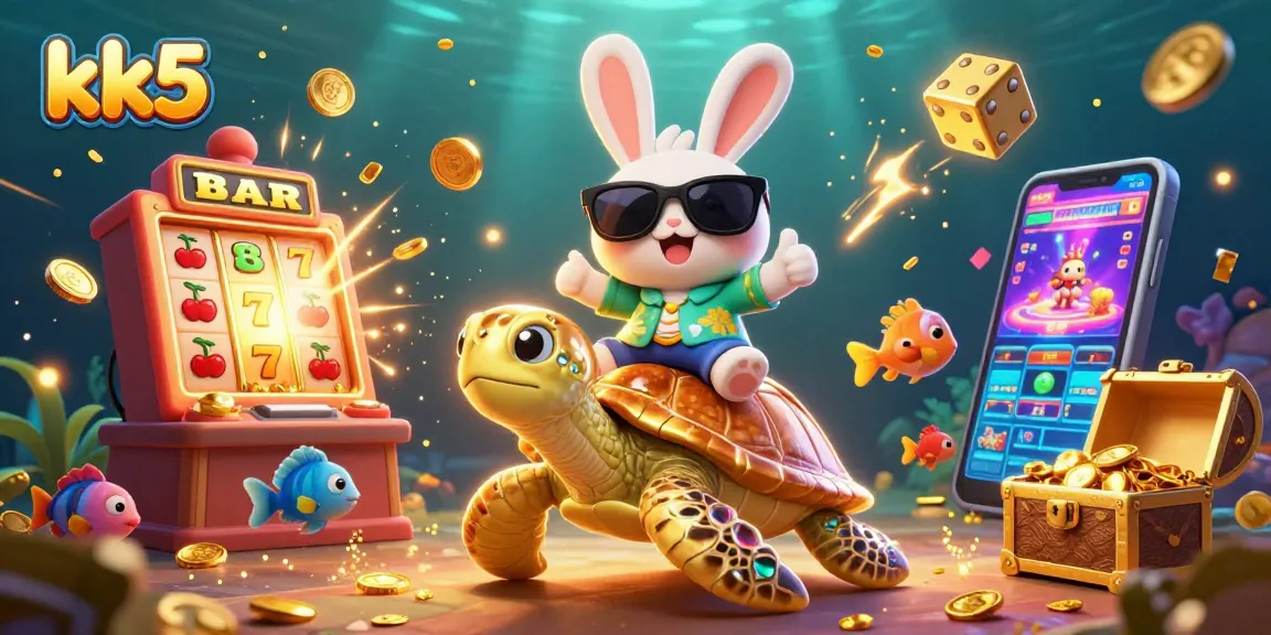 Experience the thrill of winning with kk5's lucky rabbit and a golden turtle amidst jackpot excitement.