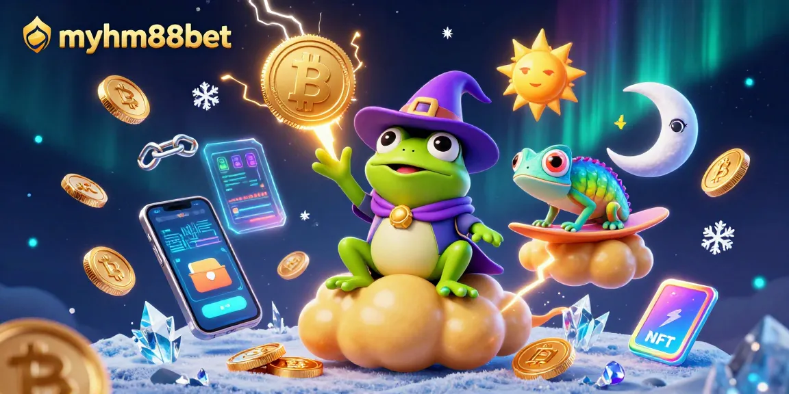 Experience exciting gameplay at myhm88bet with a vivid illustration of a cartoon wizard frog and golden coins.