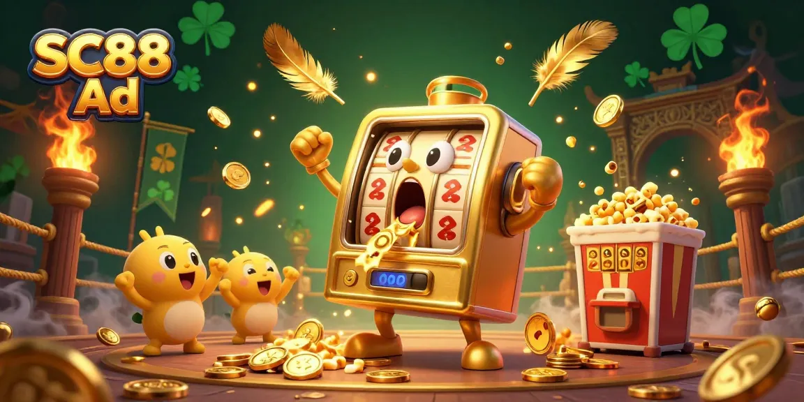 Win big with SC88 Ad in this vibrant casino illustration featuring dynamic slot machines!