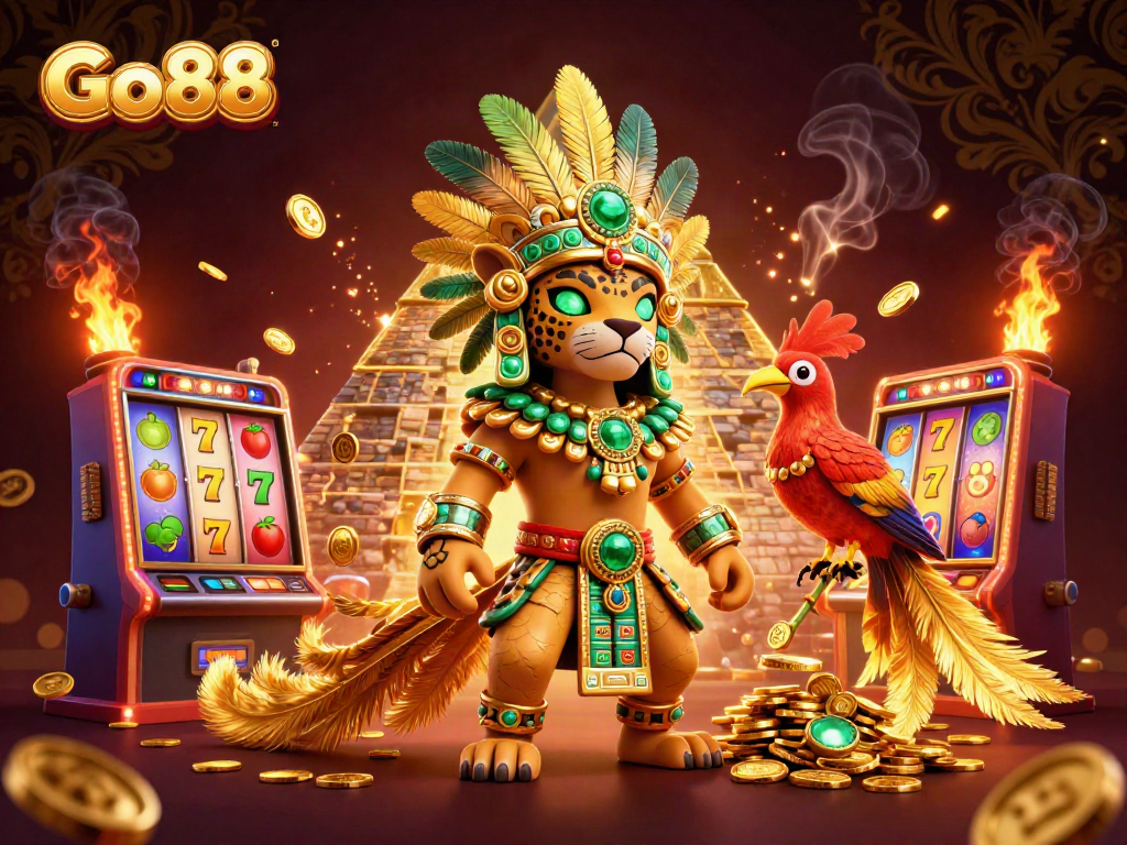 Engage with Go88’s vibrant slots using arcade-themed elements featuring animated machines and colorful symbols.