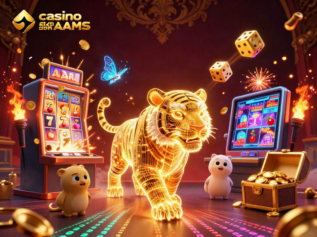 Gioca nei migliori casino sicuri non AAMS, un'immagine illustrazione di una tigre in un paesaggio di casinò digitali.