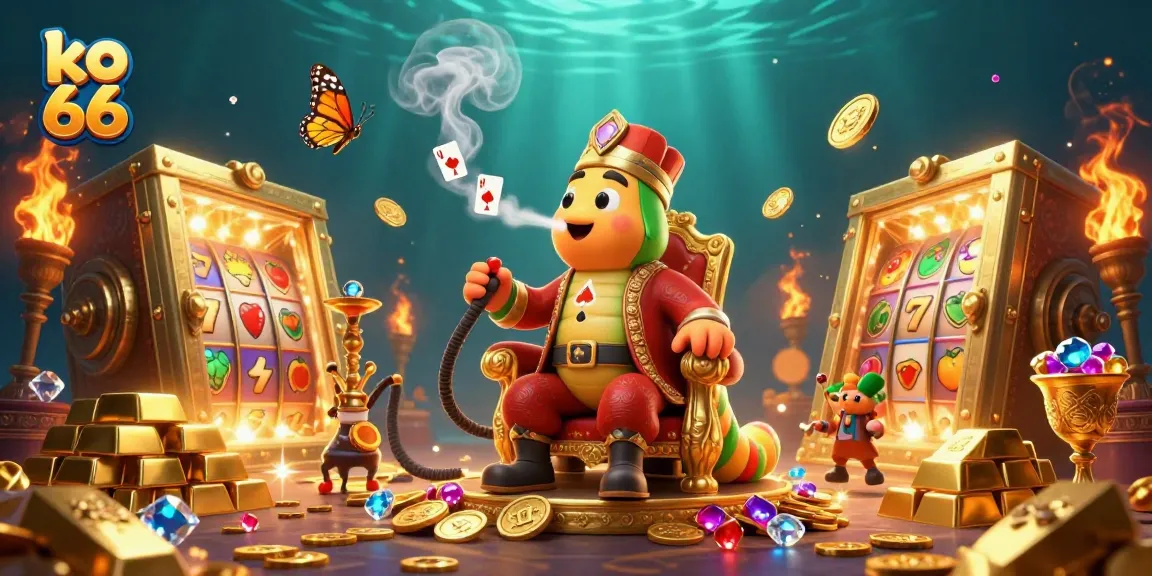 Engage with ko 66 as a caterpillar master in a vibrant casino world, spinning poker hands.